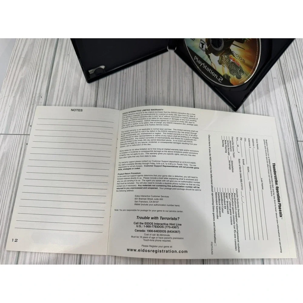PS2 Thunder Strike Operation Phoenix CIB/Registration Card  TESTED
